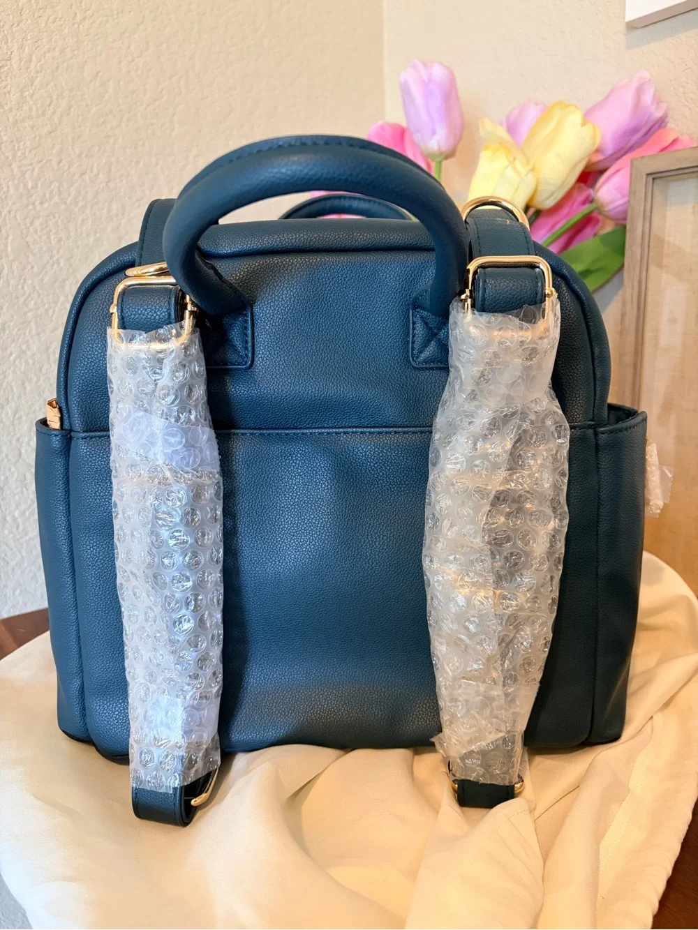 New Ayla & Co Mini Bag Peacock Vegan Leather Convertible Diaper Bag + Dust Bag